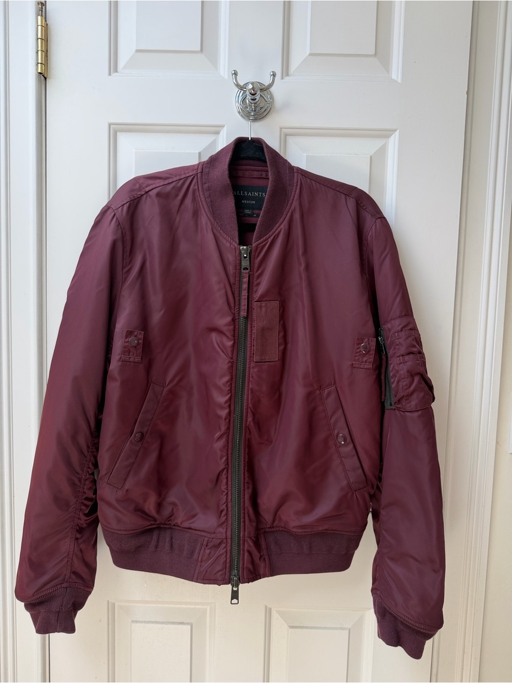 All Saints Bomber Jacket in Deep Burgundy